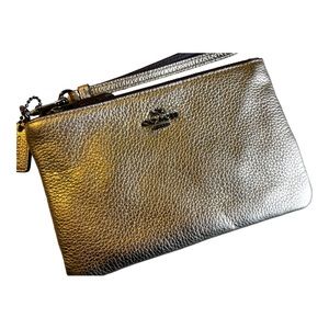 Coach silver clutch wallet pouch wristlet